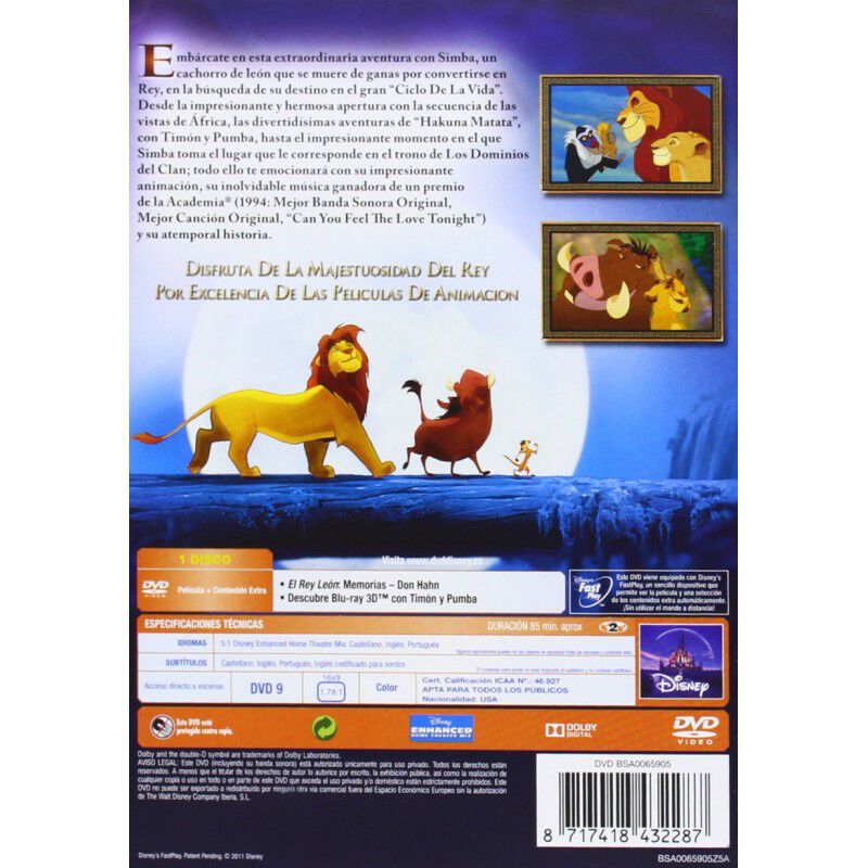 El Rey Le&oacute;n (2011) [Dvd] (1994) The Lion King image number null
