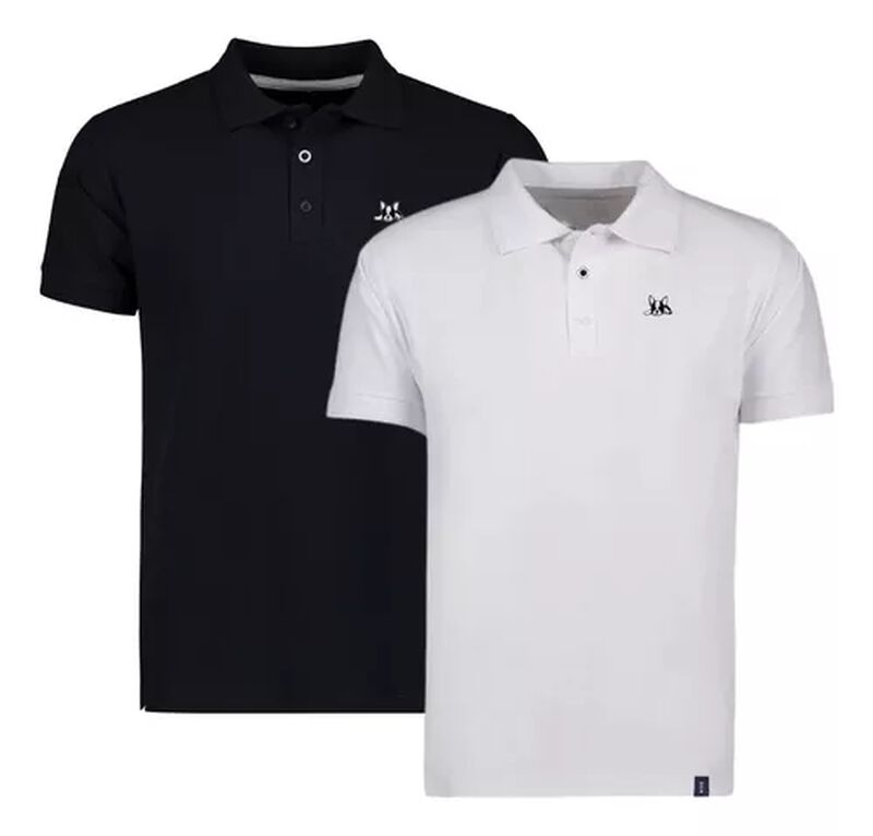 Negro y Blanco Polo Clasica De Hombre Manga Cor... image number null