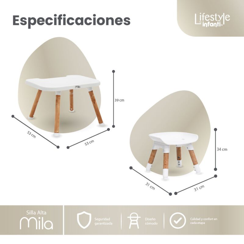 Silla Alta 6 en 1, Mila, Beige, Silla Peque&ntilde;a, ... image number null