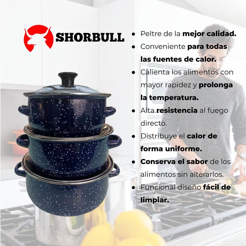 Juego de ollas de Peltre azul con tapa 6 pz Int... image number null