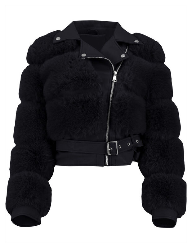 Chamarra Vinipiel Peluche Mujer Premium Negro R... image number null