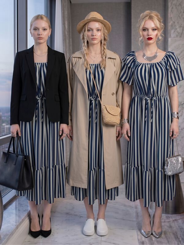 Vestido Midi De Rayas Verticales, Corte Favorec... image number null
