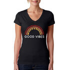 Camiseta De Cuello En V Word Art Para Mujer - Good Vibes- Negro