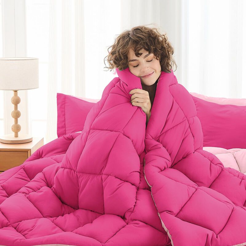 Juego De Cama Muxhomo Full Rosa Intenso Y Rosa ... image number null