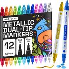 Marcadores De Pintura Artistro De Punta Doble, Pack De 12, Met&aacute;licos