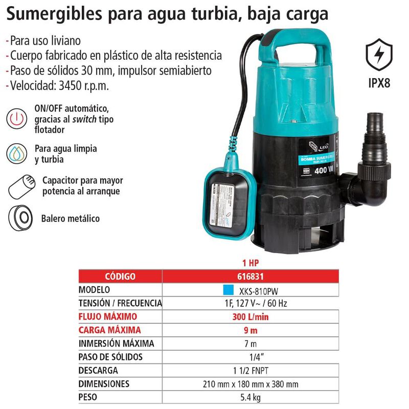 Bomba el&eacute;ctrica sumergible casa y jard&iacute;n 1 HP image number null