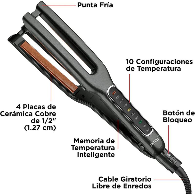 Plancha Alaciadora Pelo Revlon Cer&aacute;mica Cobre 1... image number null