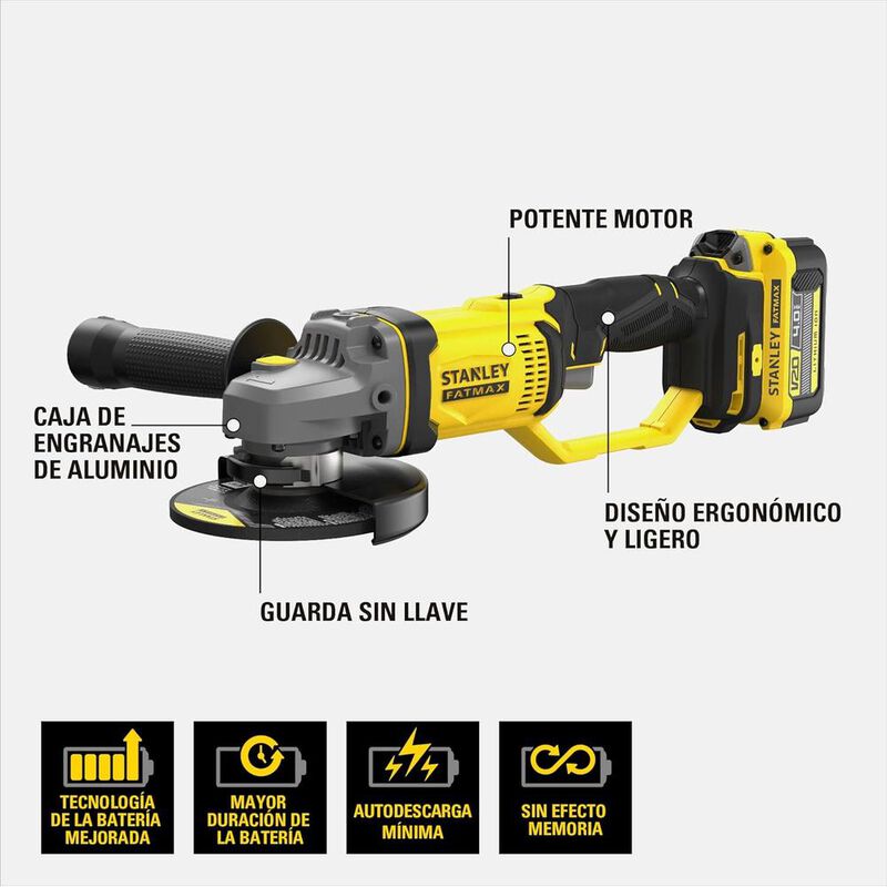 Esmeriladora Stanley V20 4 1/2&rdquo; con 2 Bater&iacute;as ... image number null