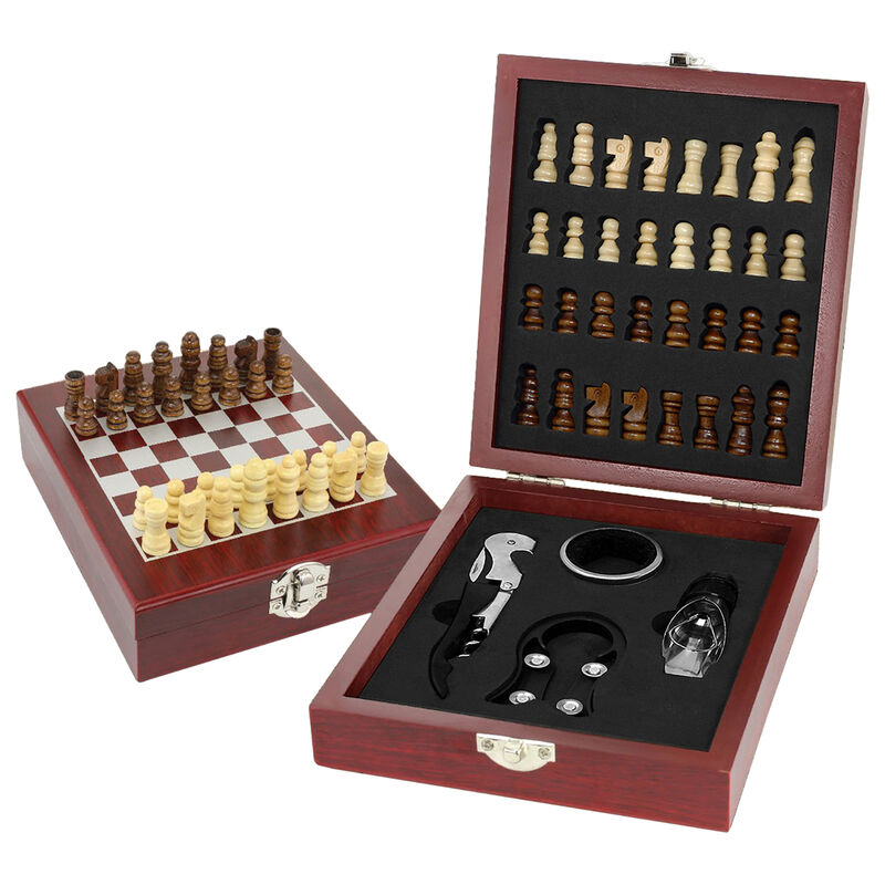 Set Para Vino Con Tablero Ajedrez De Madera Aqu... image number null