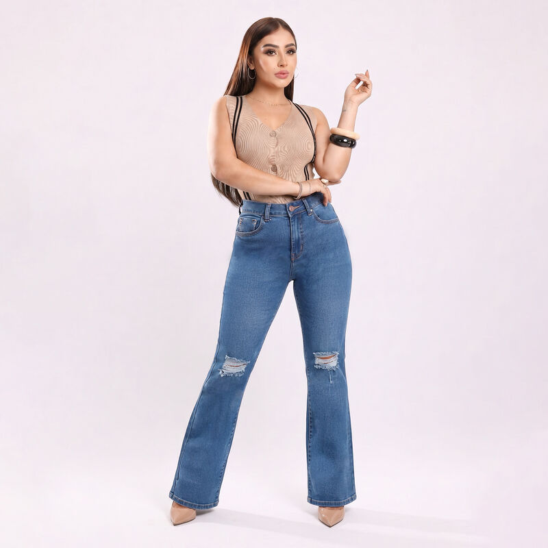 Jeans Campana Mujer Savi Luxe  Azul Tiro Alto L... image number null