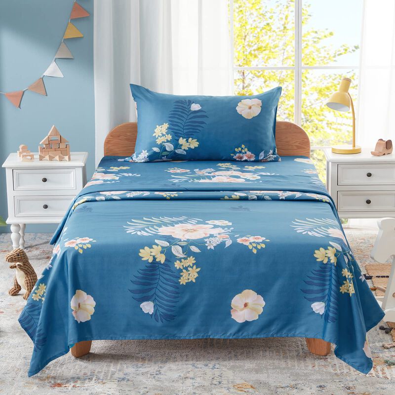Juego De S&aacute;banas Homiest Twin Azul Con Estampad... image number null