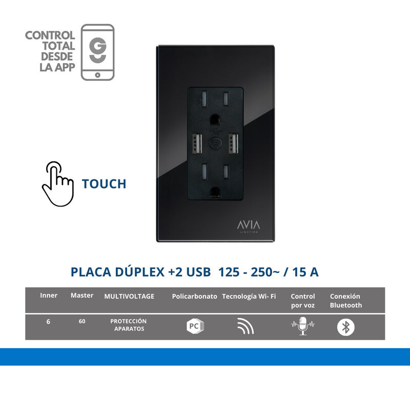 Pack 5 piezas Placa Duplex + 2 Puertos Usb Smar... image number null