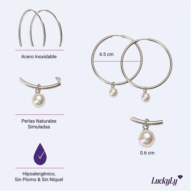 Arracadas Mujer Perlas Joyer&iacute;a Acero Inoxidable... image number null