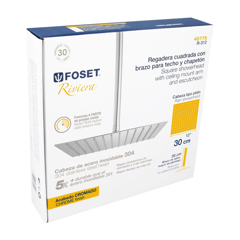 Regadera Cromo 12' Plato Cuadrado delgado con B... image number null