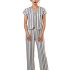 Conjunto 2 Piezas, Pantal&oacute;n Recto Y Blusa De Botones Conj-0231 Blanco Set Casual Elegante De Rayas Para Mujer
