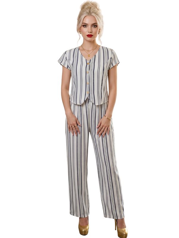 Conjunto 2 Piezas, Pantal&oacute;n Recto Y Blusa De Bo... image number null