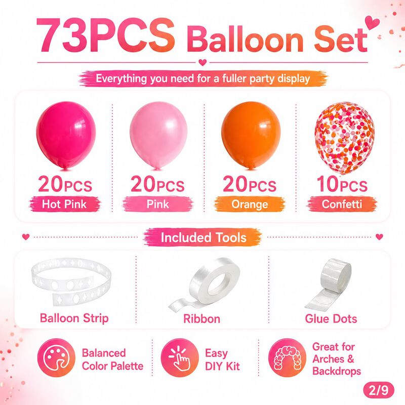 Set De Globos Bbeipulas 73 Piezas Rosa Y Naranj... image number null
