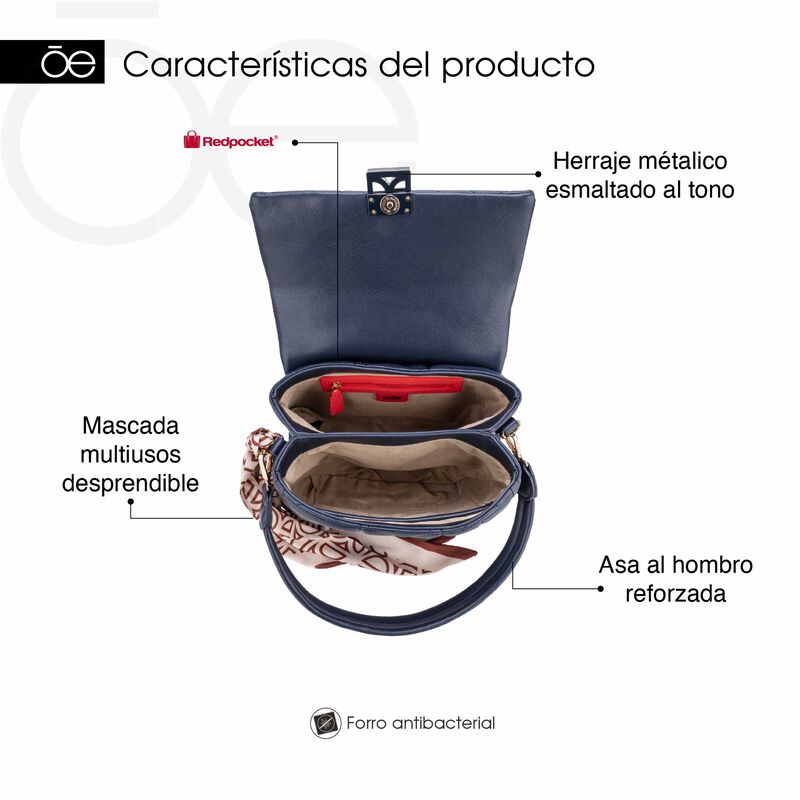 Bolsa Satchel Mediana Con Mascada Color Azul Ma... image number null