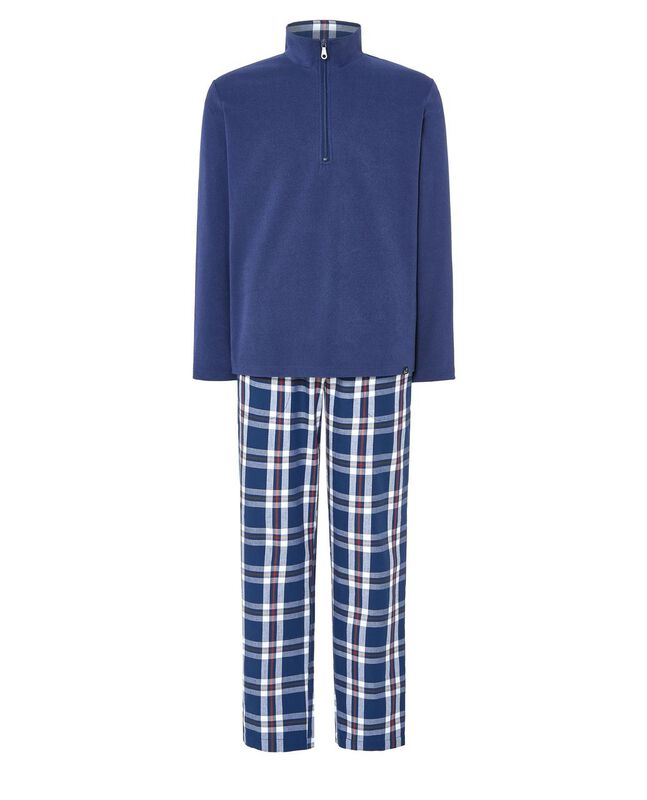 Pijama con Cremallera a Cuadros Marino image number null