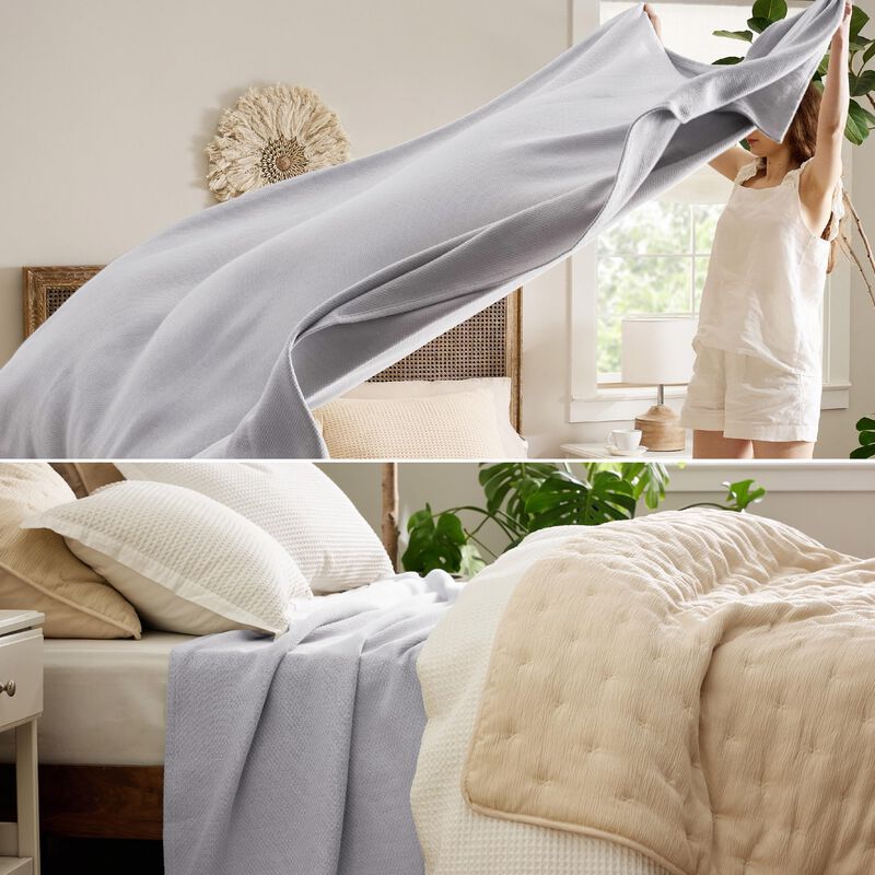 Manta Bedsure King 305x239 Cm Algod&oacute;n Gris Con ... image number null