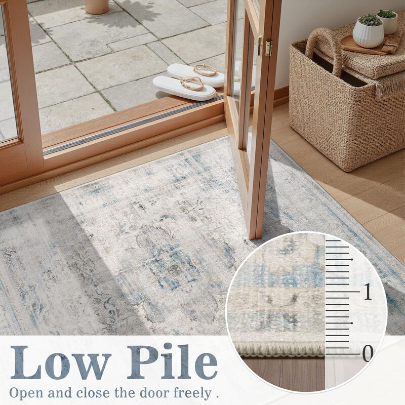 Alfombra Dcx 137x178 Cm Azul Lavable Estilo Vin... image number null