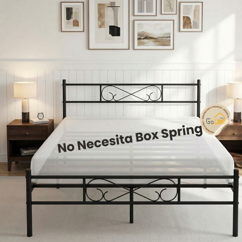 Cama Matrimonial De Metal Negro Con Cabecera Y ... image number null