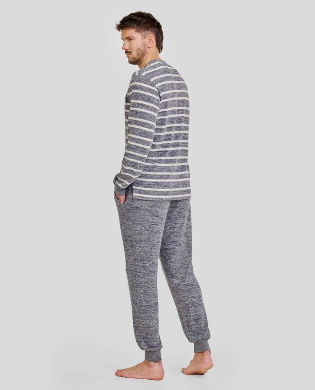 Pijama de Rayas Azules Melange Marino image number null