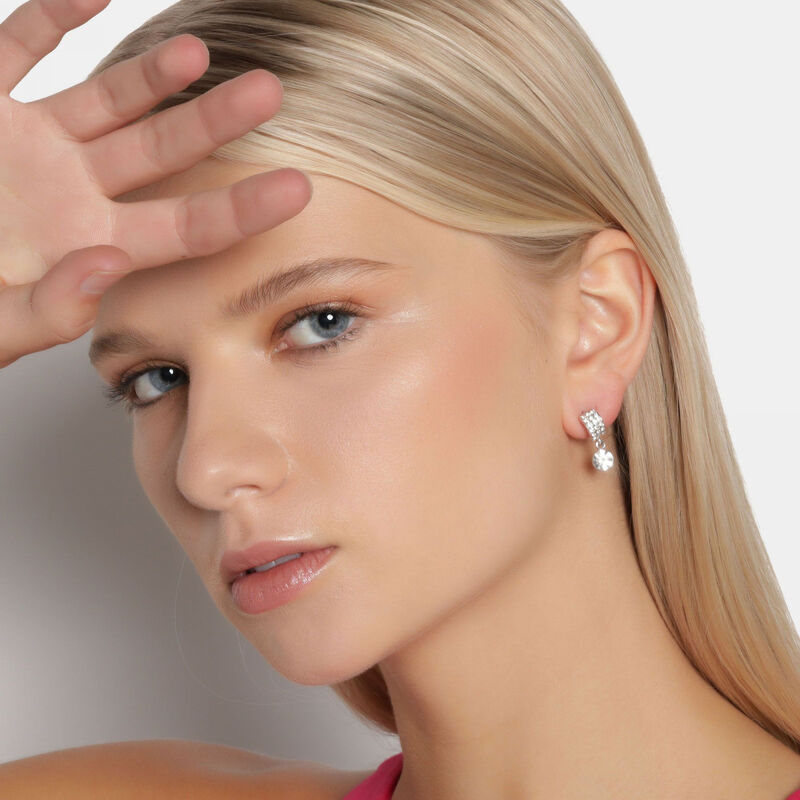 Aretes en Baño de Oro Blanco de 18K con Cristal... image number null