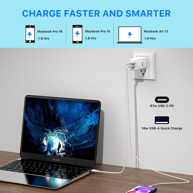 Cargador Ac Mybat 67w Gan Universal Usb-c Para ... image number null