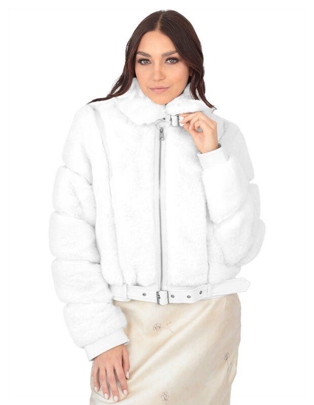 Chamarra Corta Peluche Cinturon Ajustable Blanc... image number null