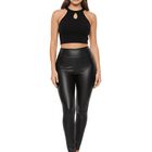 Set 2 Piezas Blusa y Legging Tipo Piel para Mujer SET-PX2-BL-1028/LIC-0105 NEGRO Moderna