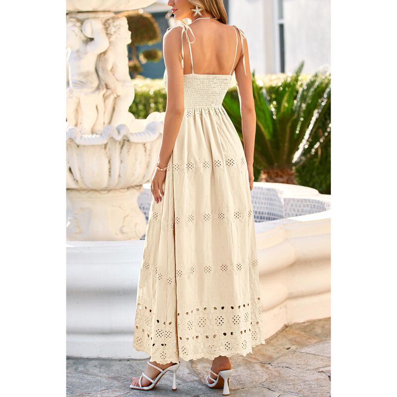 Vestido Dowerme Maxi de Algod&oacute;n con Ojal Beige ... image number null