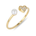 Anillo De Oro Amarillo 14k En Forma De Coraz&oacute;n Con Perla Y Zirconias