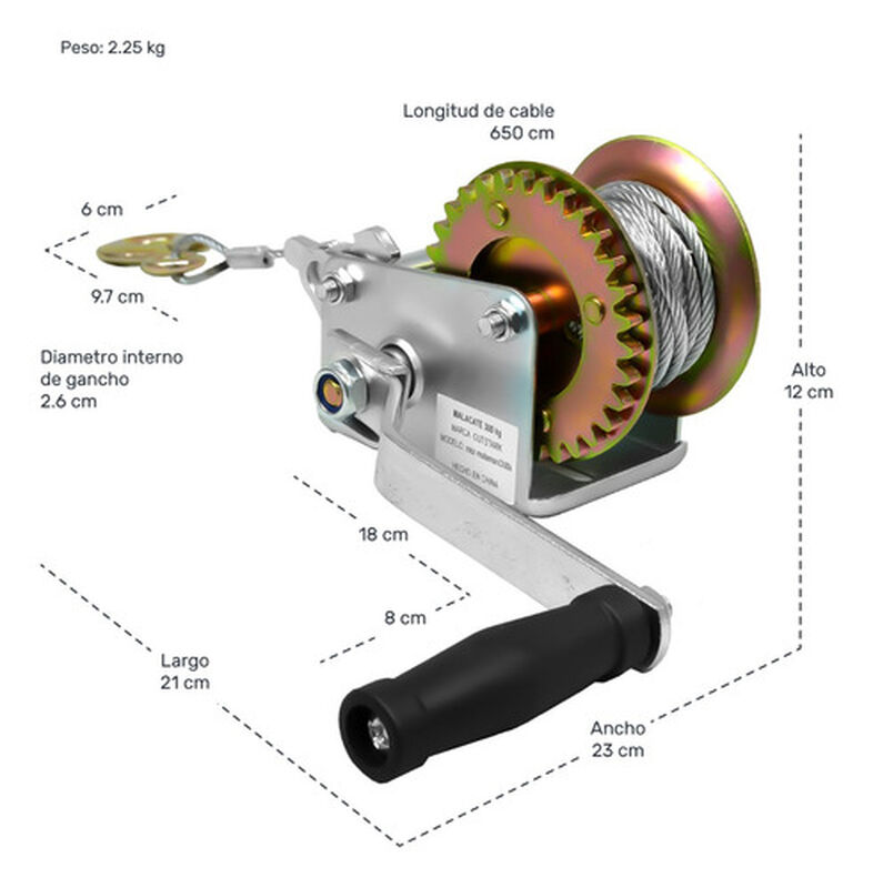 Malacate Winch con Manivela 300 Kg Cable Acero ... image number null
