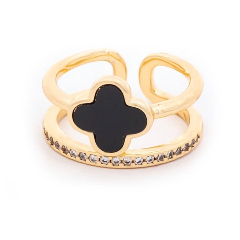 Anillo Doble Con Flor Negra image number null