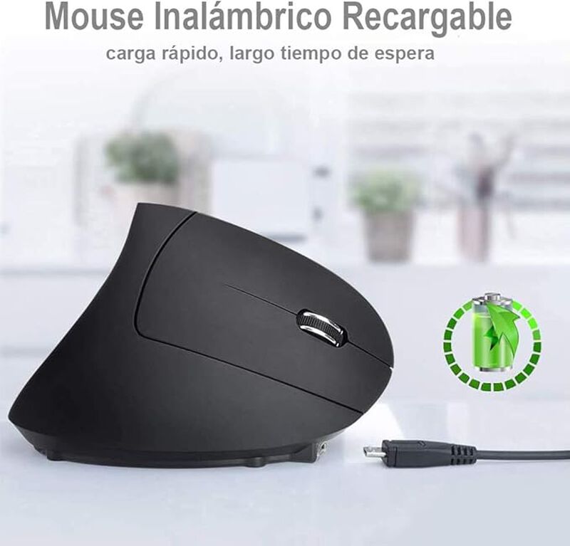 Mouse Inal&aacute;mbrico Ergon&oacute;mico Recargable Negro image number null