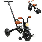 Triciclo 3 En 1 Para Ni&ntilde;os Con Bast&oacute;n, Bici Y Bicicleta De Balance Plegable Torreta Con Luz Soporta Hasta 25 Kg Negro