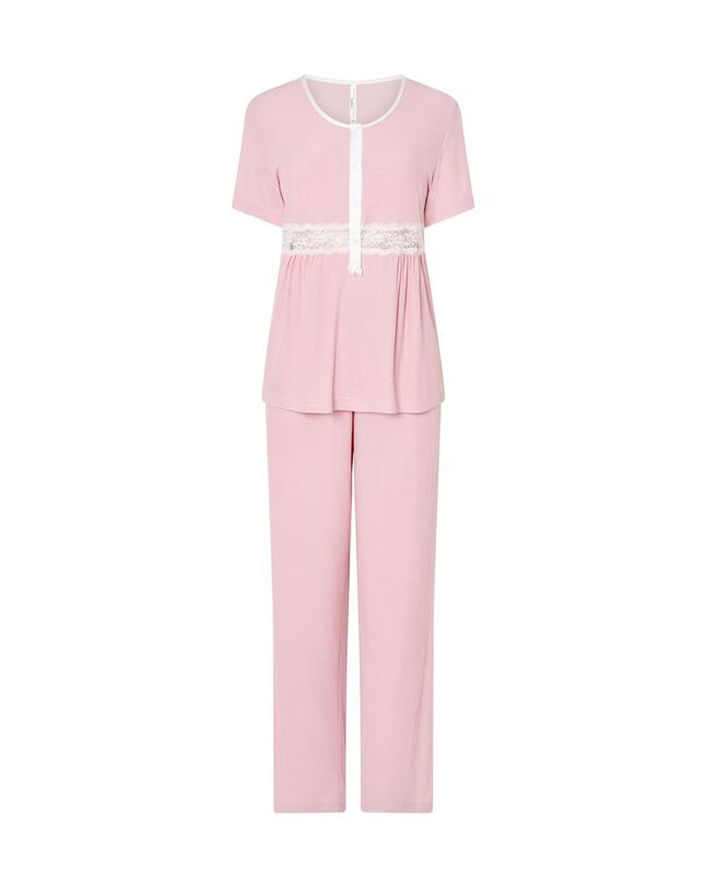 Pijama Largo Canale con Puntilla Rosa image number null