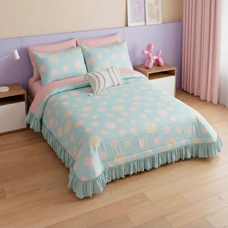Colcha Neo Dots Menta Rosa Matrimonial Con Fund... image number null