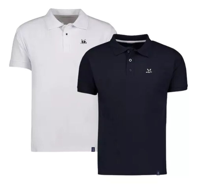 Marino y Blanco Polo Clasica De Hombre Manga Co... image number null