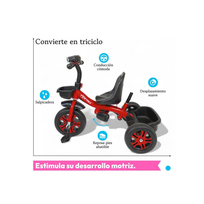 Triciclo Infantil Con Bast&oacute;n Dirigible Ajustabl... image number null