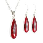 Collar y aretes Gota Rojo 30mm con plata .925 Zvezda