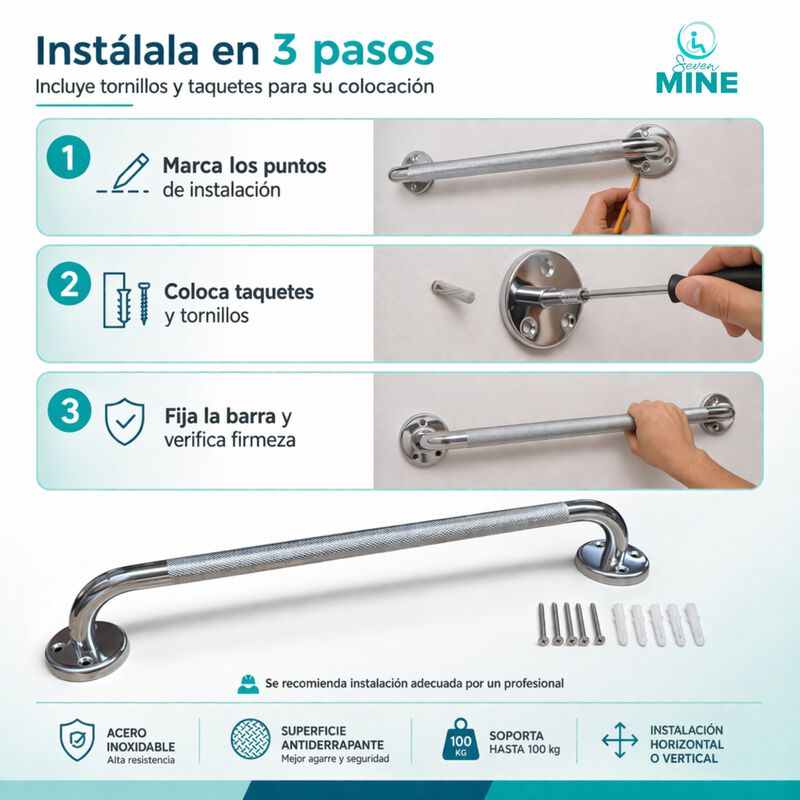Barra Seguridad Para Ba&ntilde;o 24" (60cm) En Acero I... image number null