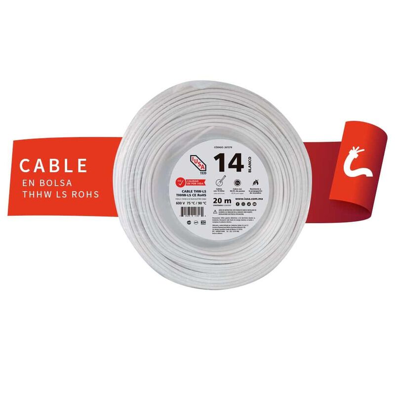 Cable Thhw-ls Rohs Calibre 14 Awg Blanco 20m image number null
