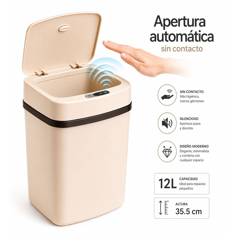 Bote De Basura Autom&aacute;tico Touchless 12L Marfil ... image number null