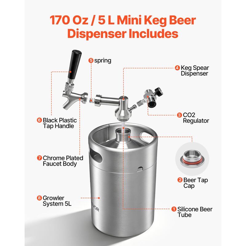Mini Barril VEVOR 5 L Acero Inoxidable Kit Cerv... image number null