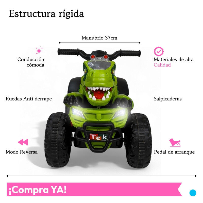 Cuatrimoto El&eacute;ctrica Infantil D/ Dinosaurio TEK... image number null