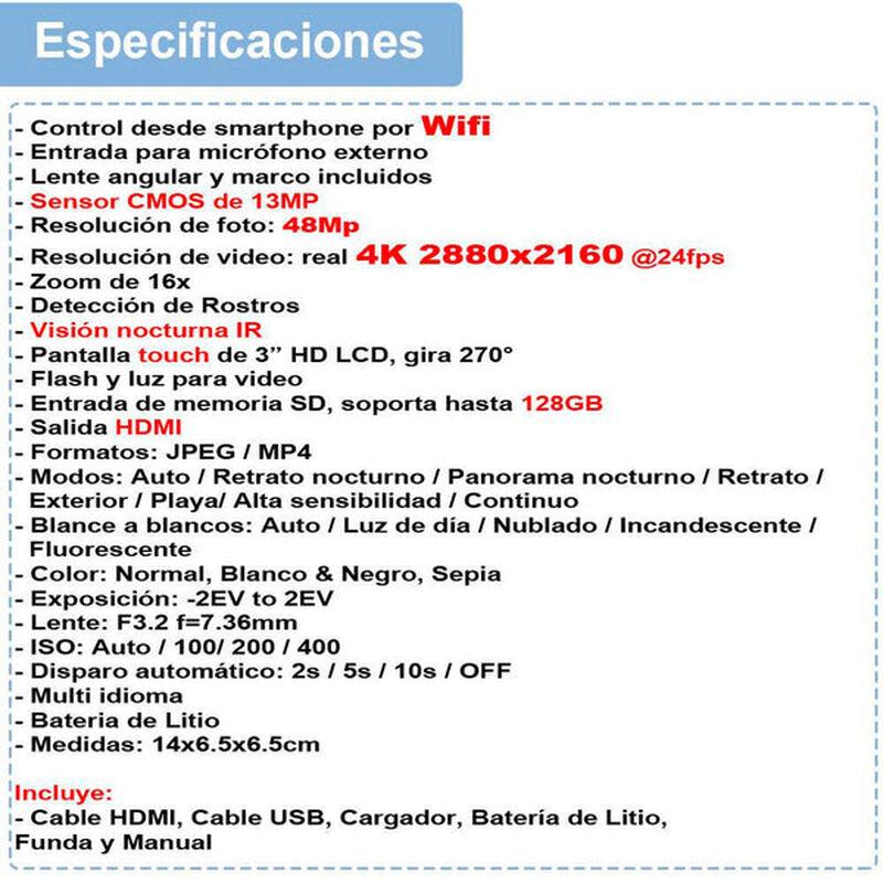 Videocámara 4k Vak 534 Wifi 48mp Visión Nocturn... image number null