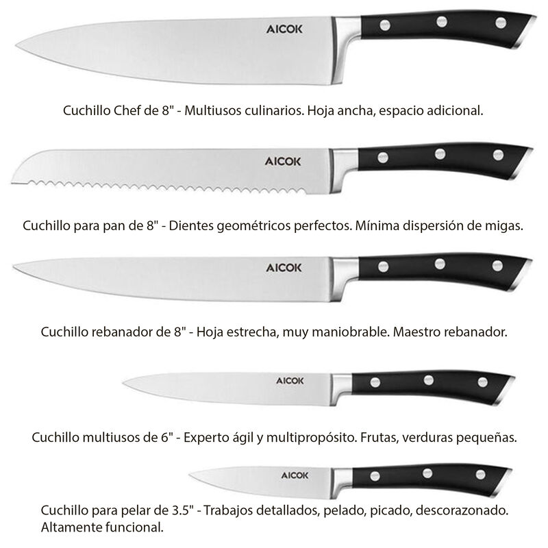Juego de cuchillos Aicok 6 Pzas de Acero Inox c... image number null