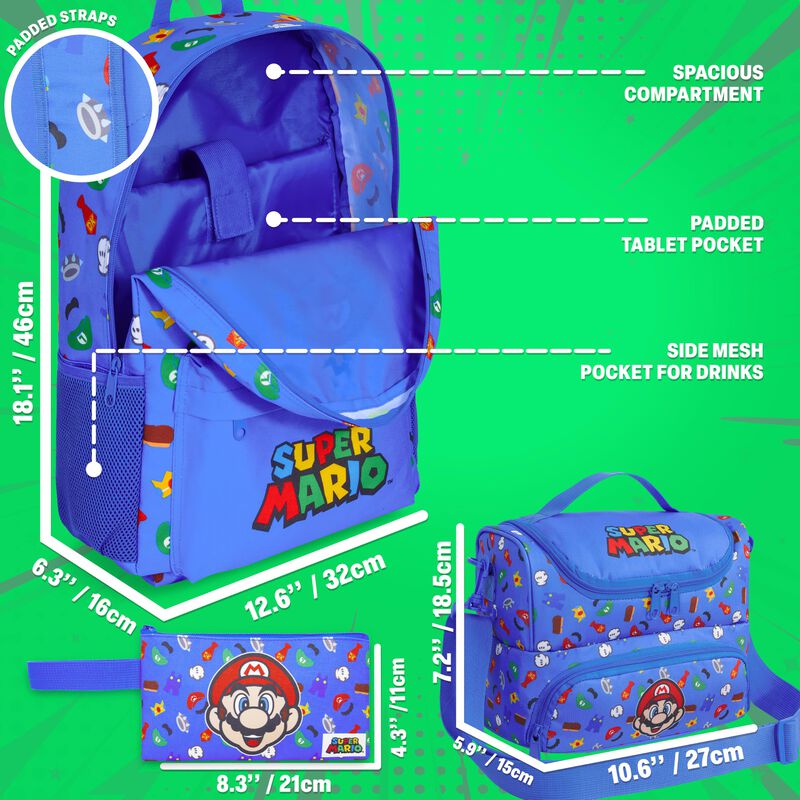 Mochila Get Trend Super Mario &ndash; Set De 3 Piezas... image number null